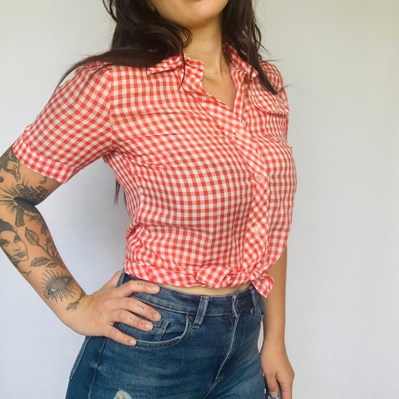 Vintage Sears Red Plaid Rockabilly Button Down - Picture 1 of 7
